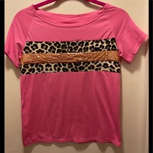 NEW PINK SEQUIN LEOPARD TOP